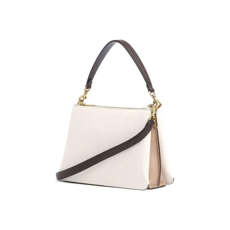 COACH Turnlock Leather Handbag Crossbody Bag Large Size Women's Milk Tea White Multicolor-2