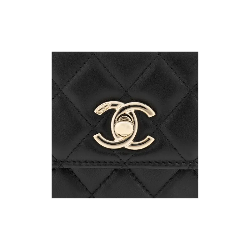 CHANEL Trendy Cc Sheepskin Coin Purse, Shoulder Bag, Crossbody Bag Women's Black-4