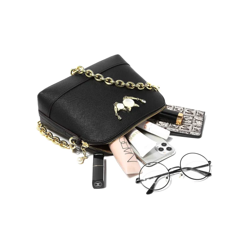 DORIS BETTY PU Leather Dome Bag Chain Bag Shoulder Bag Crossbody One Shoulder Handbag Women's Black-5