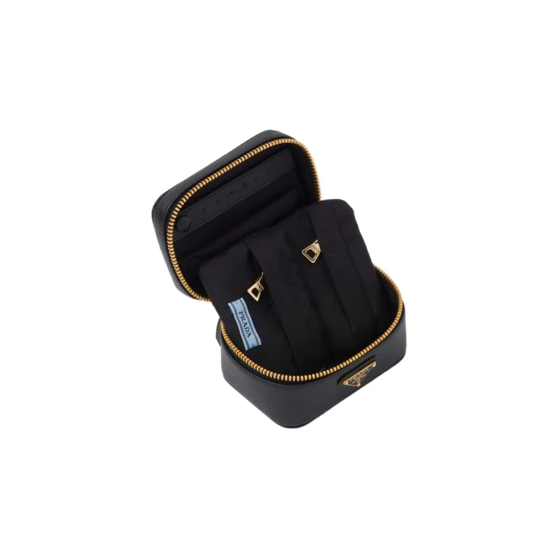 PRADA Leather Makeup Bag Women's Black-3