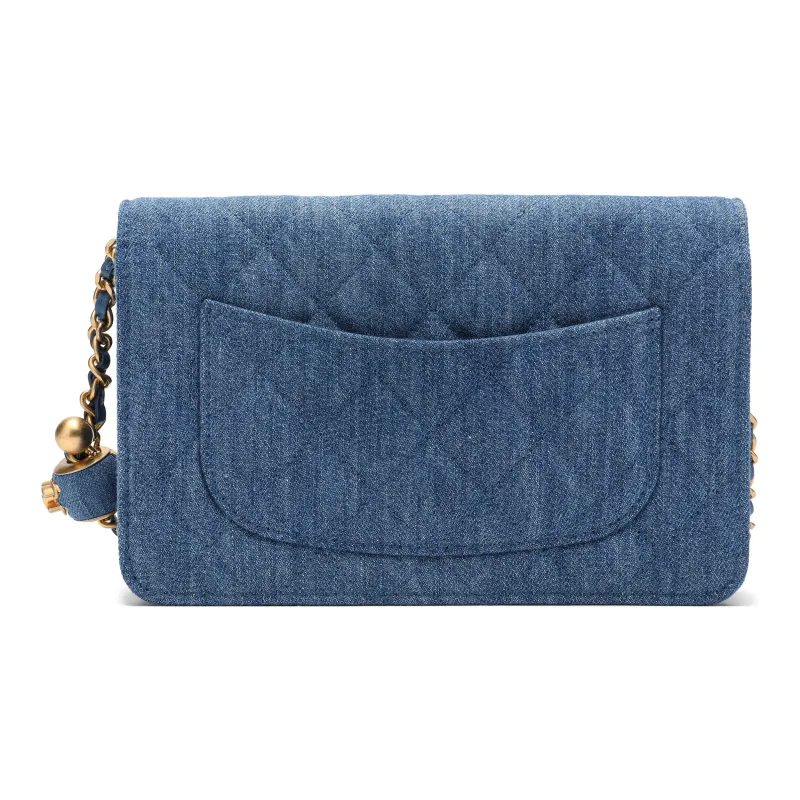 CHANEL Small Gold Ball WOC Velour Shoulder Bag, Crossbody Bag Women's Blue-2