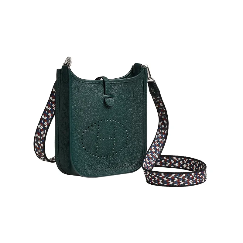 HERMES Evelyne Taurillon Clemence Leather Shoulder Bag, Crossbody Bag Women's Cypress Green-1