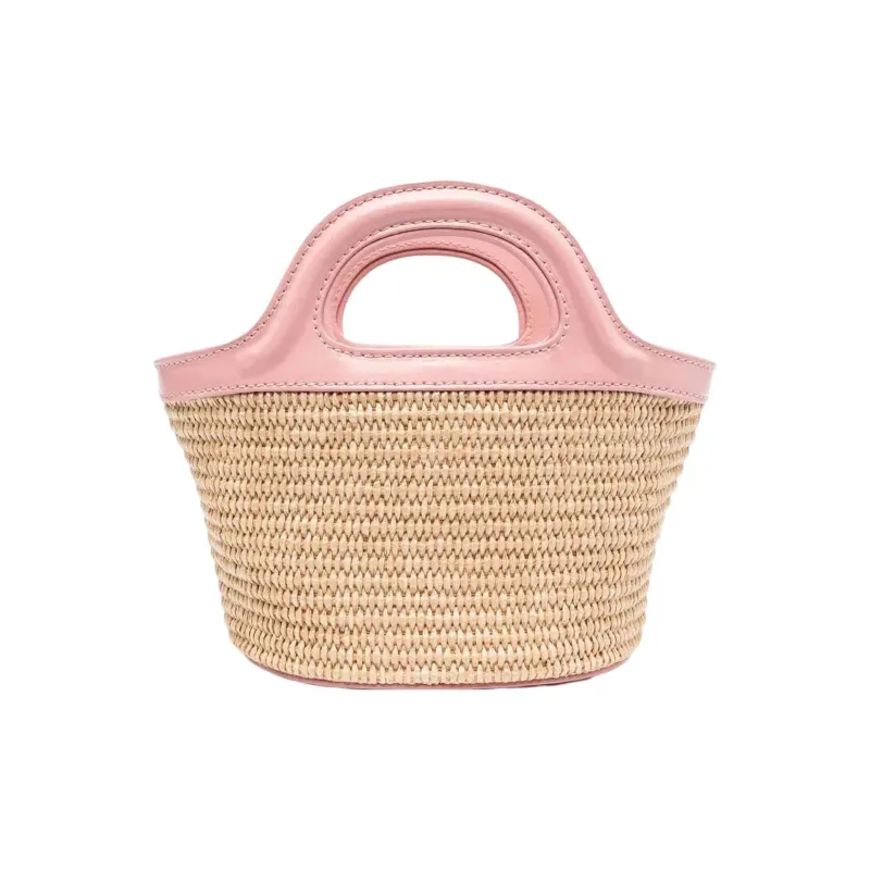 MARNI Cotton With Leather And Raffia Shoulder Bag, Crossbody Bag, Handbag Women's Pink/Brown/Black-3