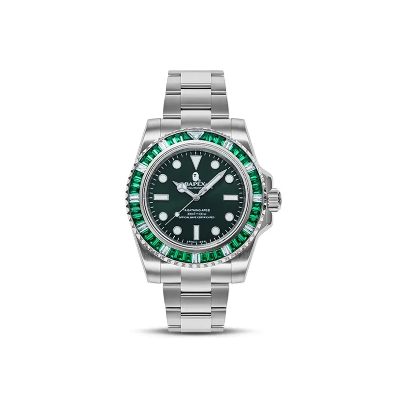 Bape Type 1 Bapex Crystal Stone Watch Silver/Green-0