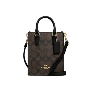 COACH Coated Fabric With Leather Tote Bag, Shopping Bag, Crossbody Bag, Handbag Mini Women's Black