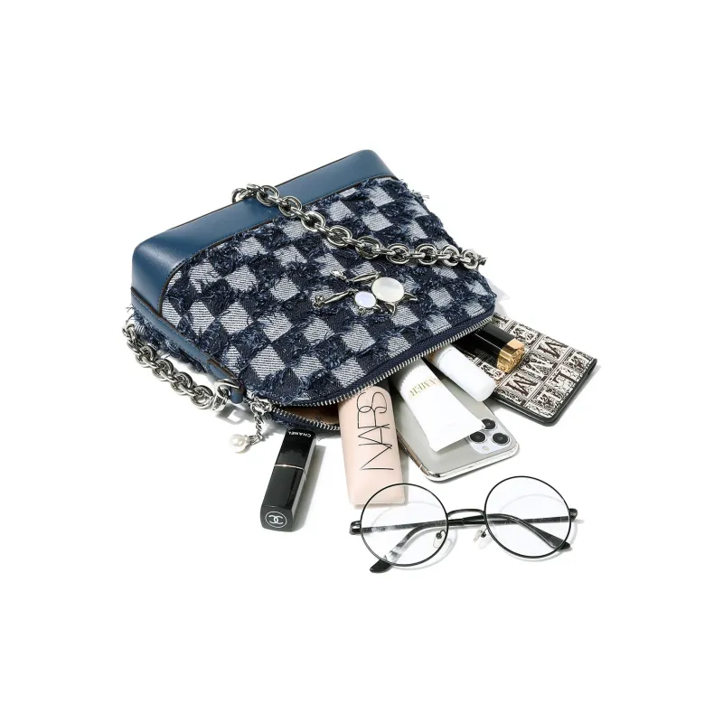 DORIS BETTY Denim Dome Bag Chain Bag Shoulder Bag Crossbody Bag Shoulder Bag Small Size Women's Dark Blue-5