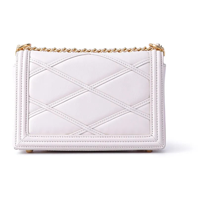 FION Cow Leather Small Square Bag, Chain Bag, Shoulder Bag, Crossbody Bag Trumpets Women's Black/White-5