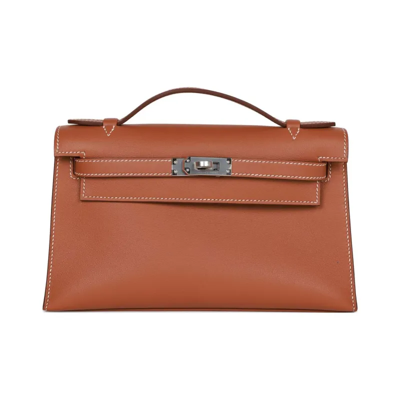 HERMES Mini Kelly Generation 1 Lambskin Kelly Shoulder Bag, Crossbody Bag, Handbag Women's 37 Gold Brown-0