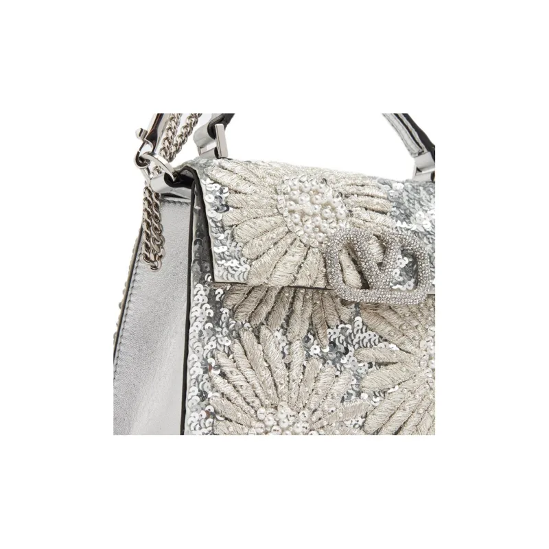 Valentino VSLING Rhinestone Shoulder Bag Crossbody Bag Handbag Mini Women's Silver-2