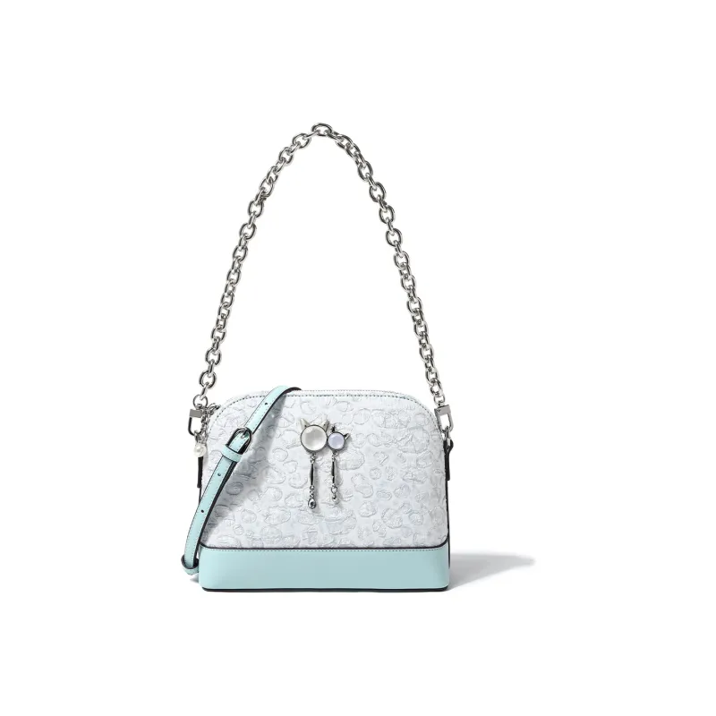 DORIS BETTY Technical Fabric Embossed Dome Bag, Chain Bag, Shoulder Bag, Crossbody Bag Women's Aqua Blue-1