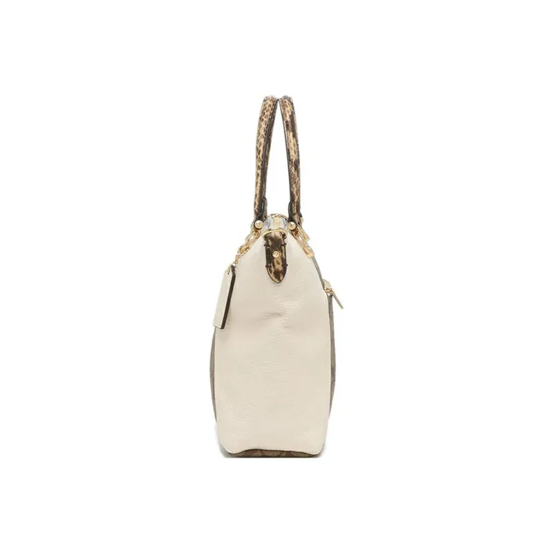 COACH Snakeskin Print Leather Dumpling Bag, Crossbody Handbag Trumpets Women's Khaki Monogram & White-2