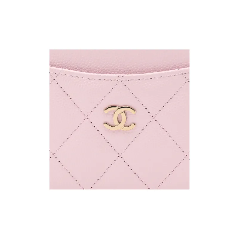 CHANEL Grain Embossed Cow Leather Coin Purse, Card Holder Women's Pink-3