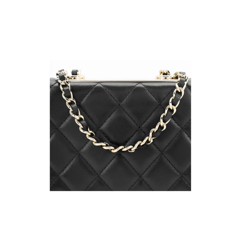 CHANEL Trendy Cc Sheepskin Coin Purse, Shoulder Bag, Crossbody Bag Women's Black-5
