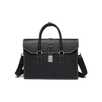NOMK Top Grain Cow Leather 15.6 Inches Laptop Bag Crossbody Bag Handbag Large Size Men's Black/Blue/Khaki