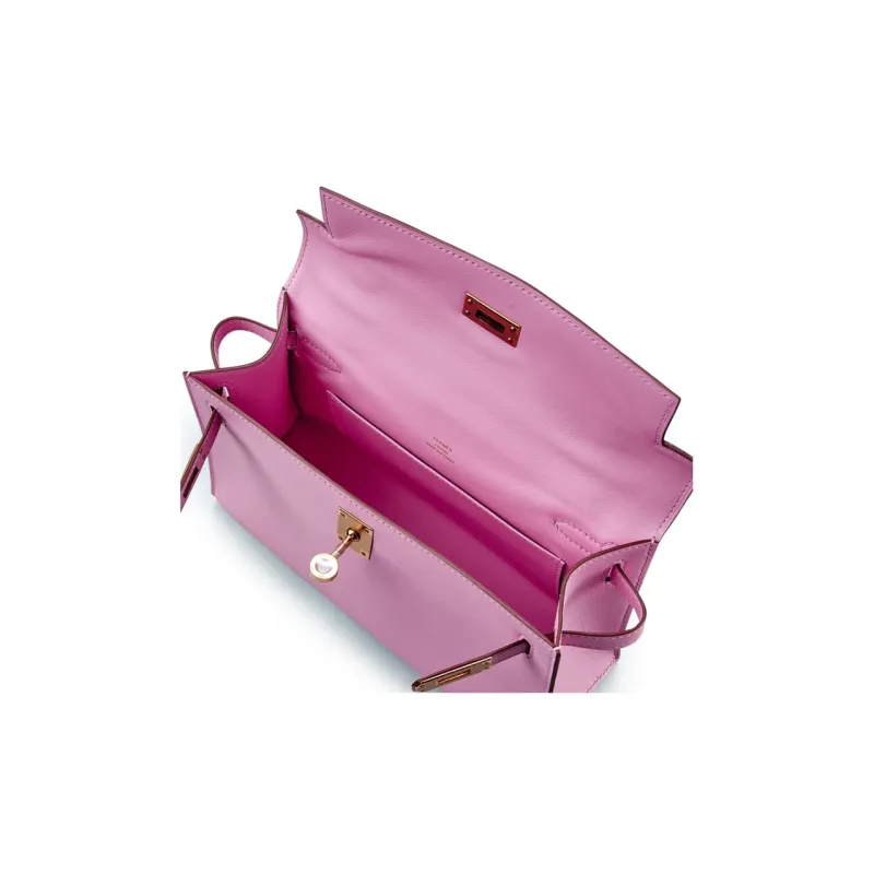 HERMES Mini Kelly Generation 1 Swift Leather Kelly Bag Handbags Women's X9 Mauve Sylvestre Marigold Purple-5