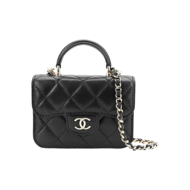 CHANEL Sheepskin Chain Bag, Flap Bag, Coin Purse, Handbag, Shoulder Bag, Crossbody Bag Mini Women's Black-1
