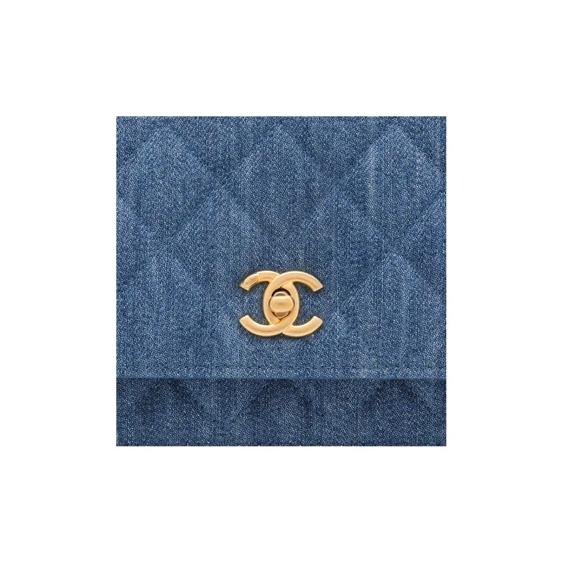 CHANEL Small Gold Ball WOC Velour Shoulder Bag, Crossbody Bag Women's Blue-4