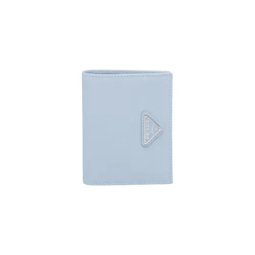 PRADA Saffiano Leather Wallet Small Size Women's Light Blue