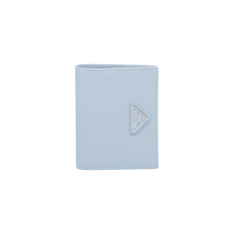 PRADA Saffiano Leather Wallet Small Size Women's Light Blue-0