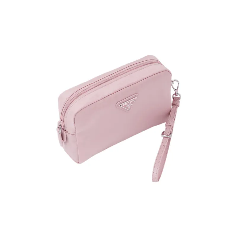 PRADA Recyclable Nylon Blend Fabric Clutch Women's Snow Pink-2