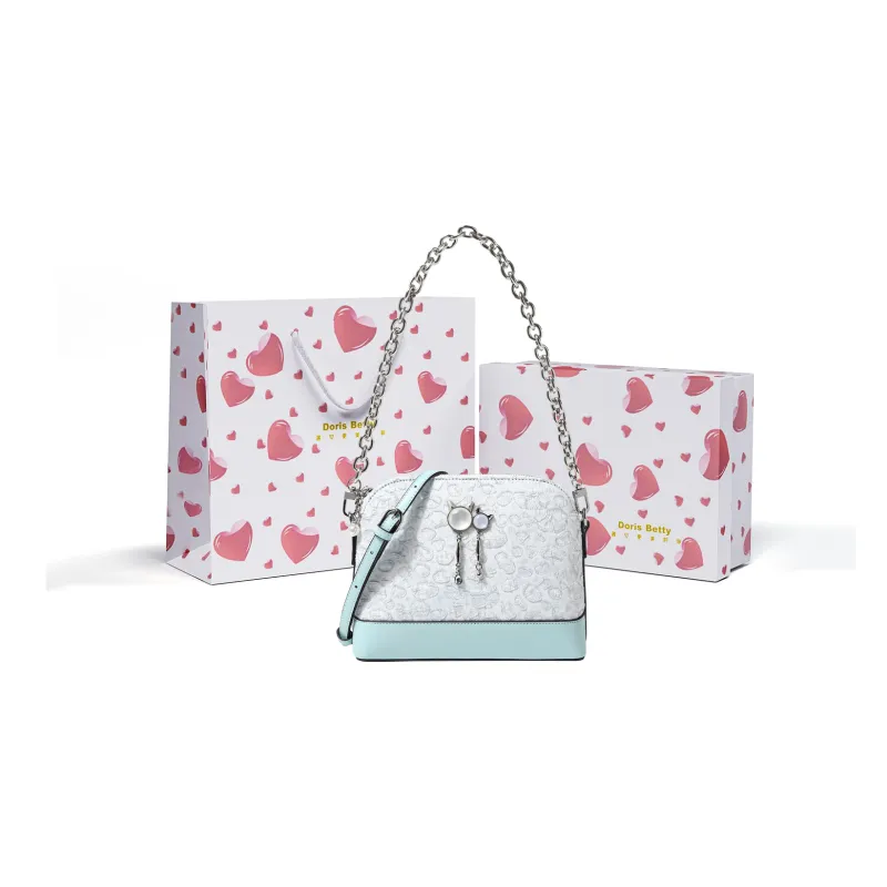 DORIS BETTY Technical Fabric Embossed Dome Bag, Chain Bag, Shoulder Bag, Crossbody Bag Women's Aqua Blue-0