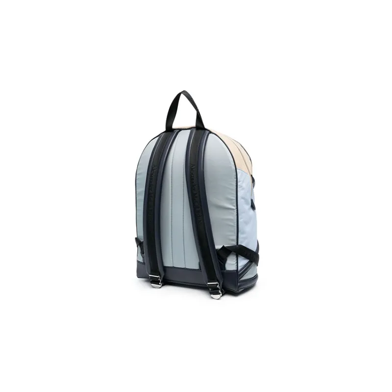 Alexander McQueen Calfskin Patchwork Fabric Backpack Men's White/Blue-1