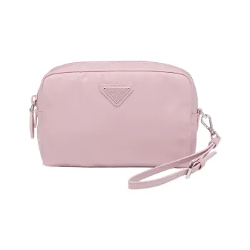 PRADA Recyclable Nylon Blend Fabric Clutch Women's Snow Pink