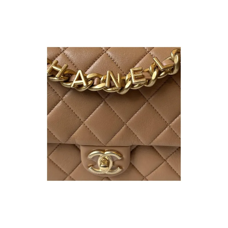 CHANEL Sheepskin Flap Bag, Shoulder Bag, Crossbody Bag Medium Size Women's Caramel-2