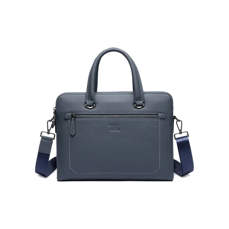 NOMK Top Grain Cow Leather Document Bag Shoulder Bag Crossbody Bag Briefcase Regular Unisex Black/Khaki/Blue-0