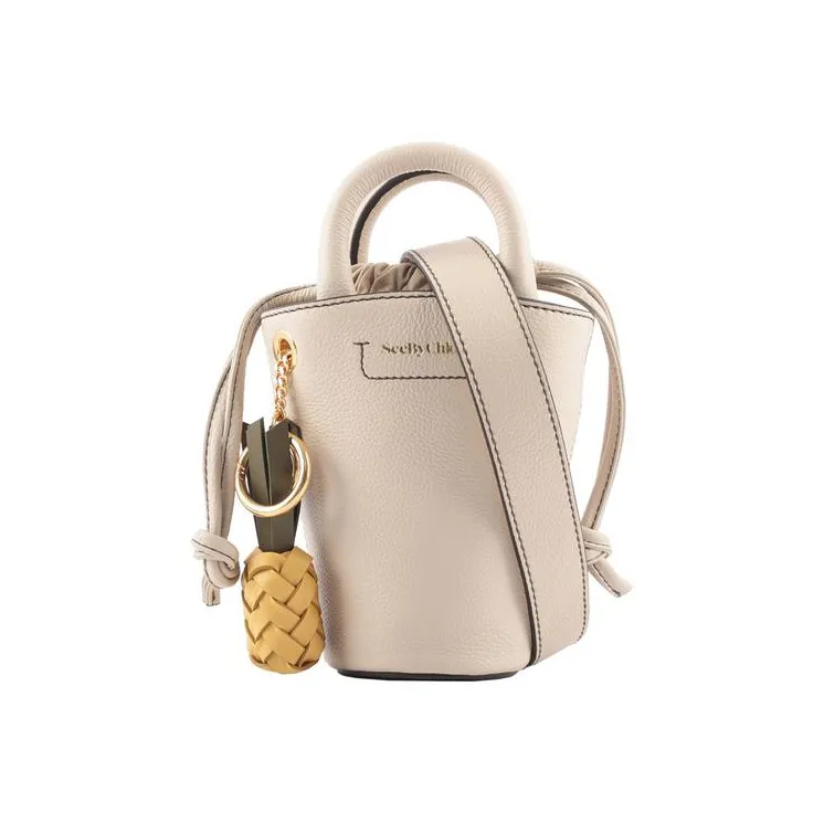 See By Chloe Grained Cow Leather Bucket Bag Handbag Shoulder Bag Mini Women's Gray Beige-1