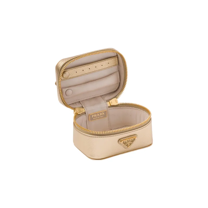 PRADA Leather Makeup Bag Women's Platinum-2