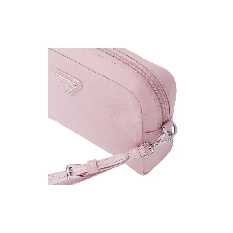 PRADA Recyclable Nylon Blend Fabric Clutch Women's Snow Pink-3
