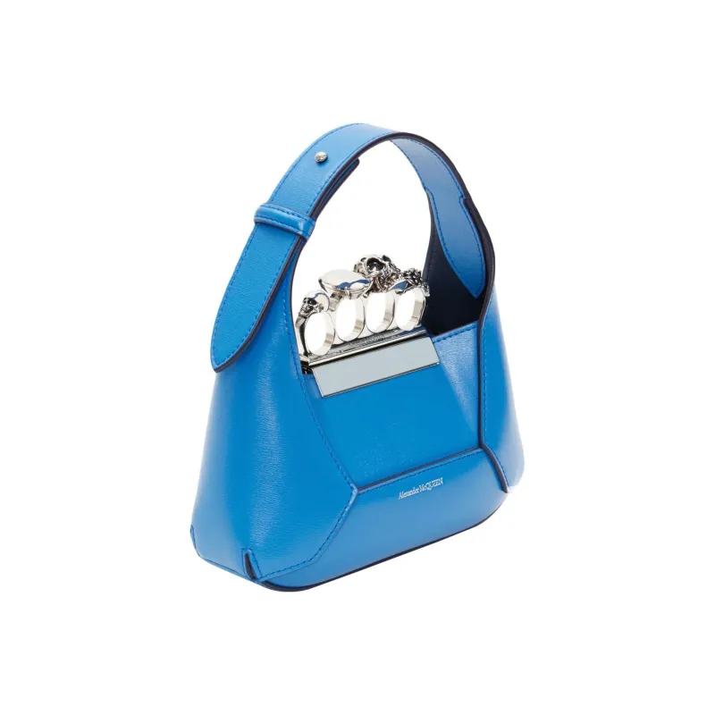 Alexander McQueen Cow Leather Hobo Bag, Shoulder Bag, Crossbody Handbag Mini Women's Blue-1