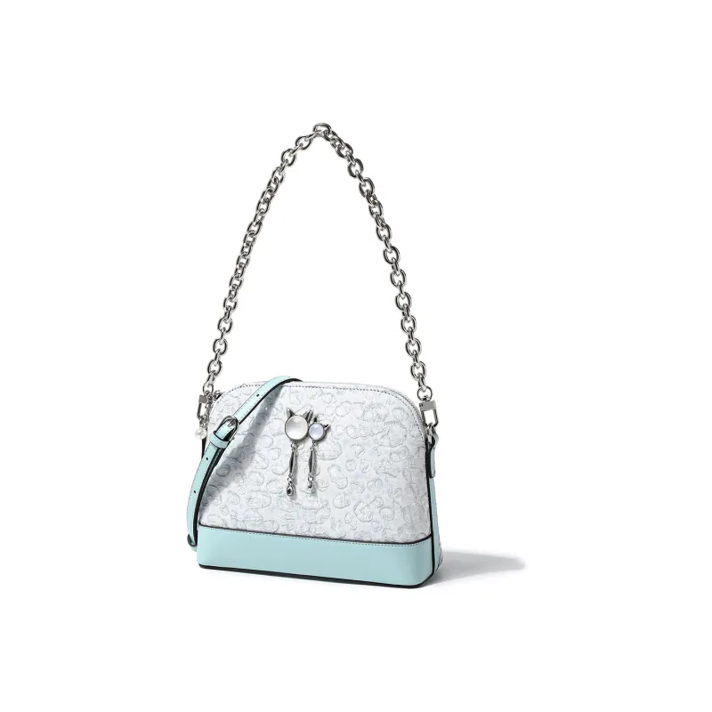 DORIS BETTY Technical Fabric Embossed Dome Bag, Chain Bag, Shoulder Bag, Crossbody Bag Women's Aqua Blue-2