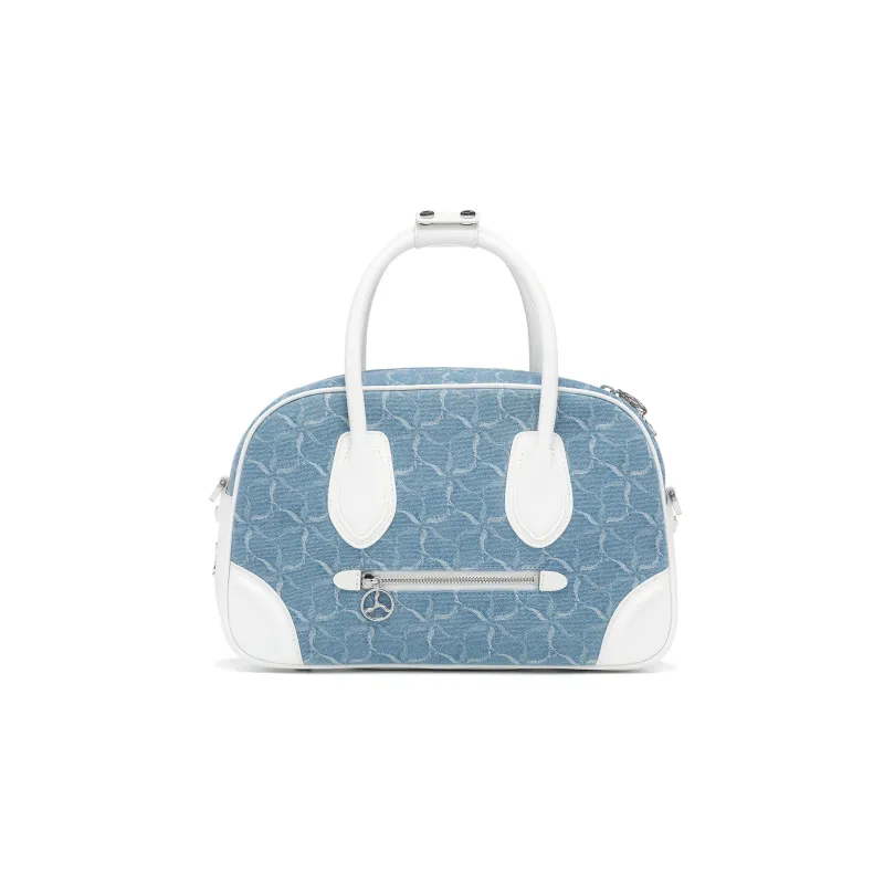 LI NING 1990 Cotton With Cow Leather Patchwork Shoulder Bag Crossbody Bag Handbag Regular Women's White Blue-2