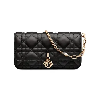DIOR Lady Dior Wicker Pattern Sheepskin Handheld Shoulder Bag, Crossbody Bag, Cell Phone Pouch Women's Black
