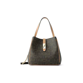 FION PVC Bucket Bag, Crossbody Bag Medium Size Women's Dark Coffee Brown/Caramel Brown