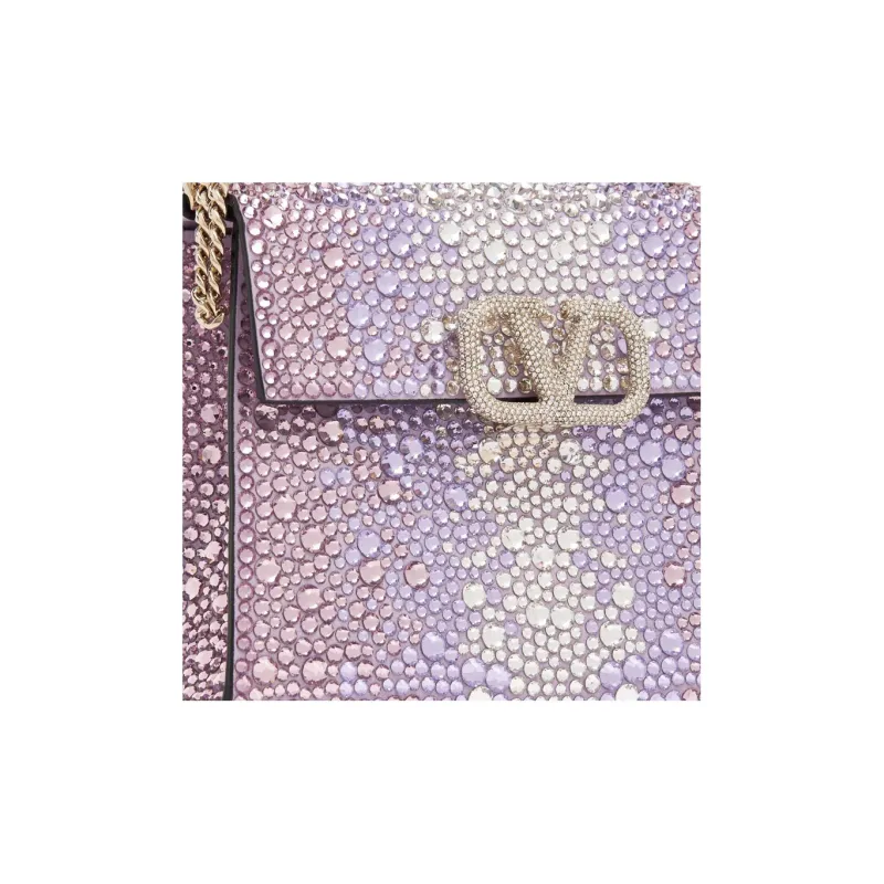 Valentino VSLING Rhinestone Shoulder Bag Crossbody Bag Handbag Mini Women's Purple-3