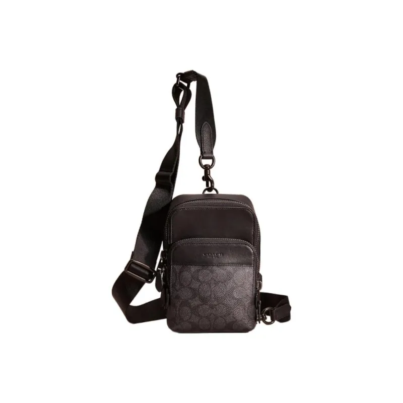 COACH Gotham Calfskin With Canvas Fanny Pack One Shoulder Crossbody Bag Sling Bag Mini Men's Black-0