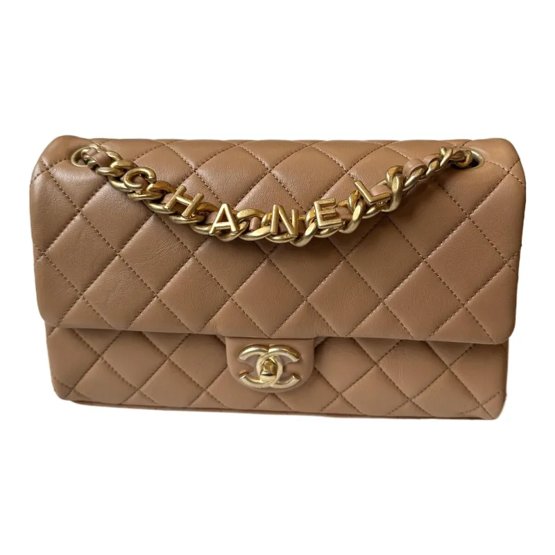 CHANEL Sheepskin Flap Bag, Shoulder Bag, Crossbody Bag Medium Size Women's Caramel-0