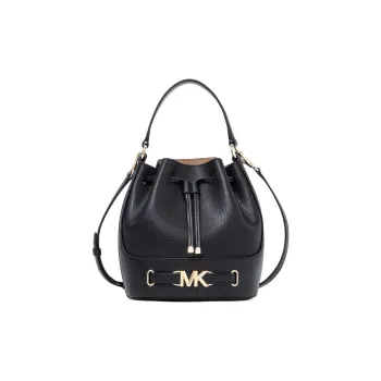 MICHAEL KORS Litchi Grain Cow Leather Bucket Bag, Handbag, Shoulder Bag, Crossbody Bag Medium Size Women's Black