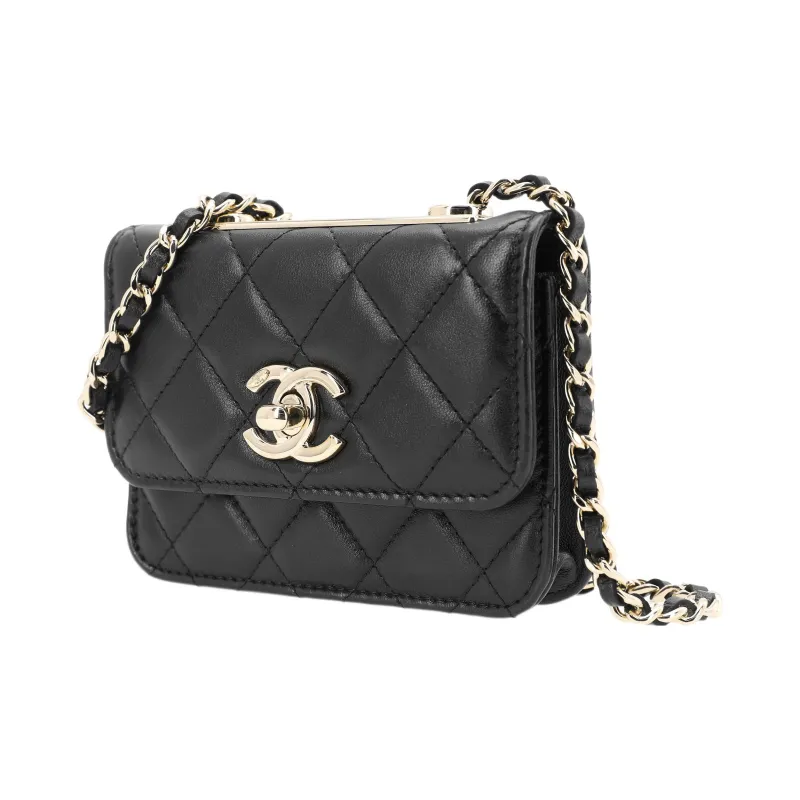 CHANEL Trendy Cc Sheepskin Coin Purse, Shoulder Bag, Crossbody Bag Women's Black-1