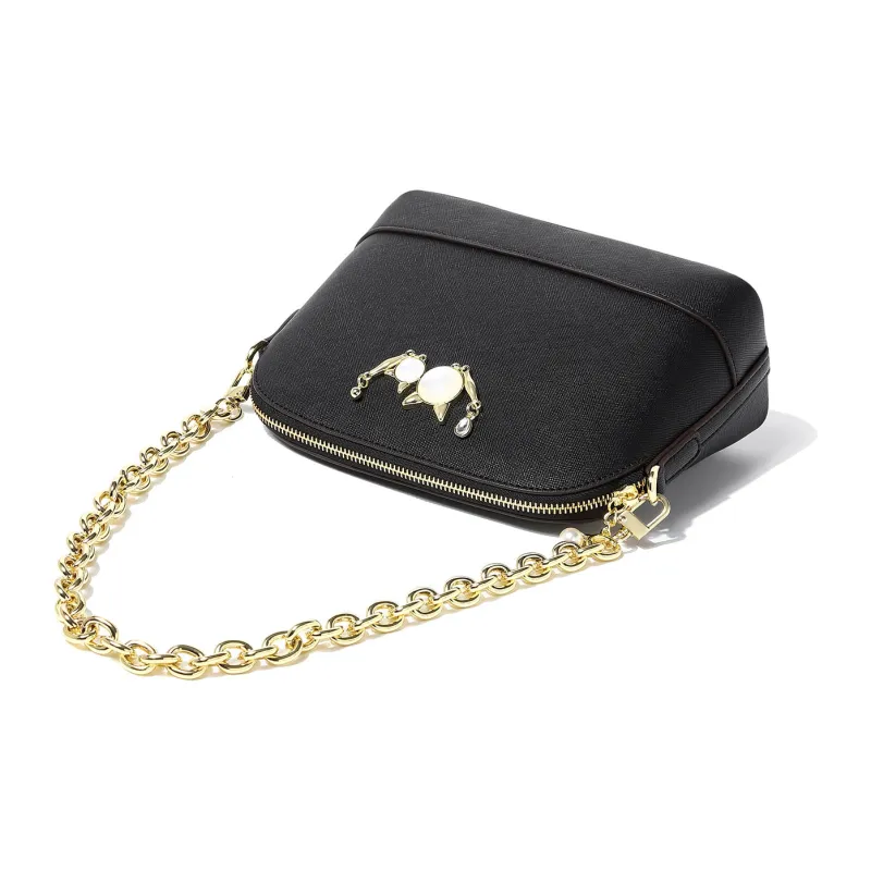 DORIS BETTY PU Leather Dome Bag Chain Bag Shoulder Bag Crossbody One Shoulder Handbag Women's Black-3