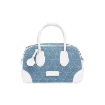 LI-NING 1990 Cotton With Cow Leather Patchwork Shoulder Bag Crossbody Bag Handbag Regular Women's White Blue