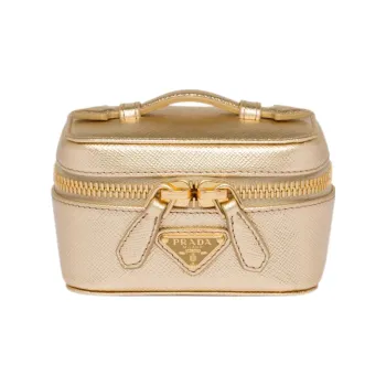 PRADA Leather Makeup Bag Women's Platinum