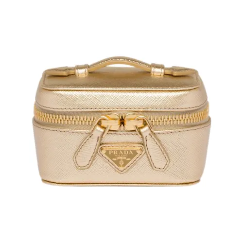 PRADA Leather Makeup Bag Women's Platinum