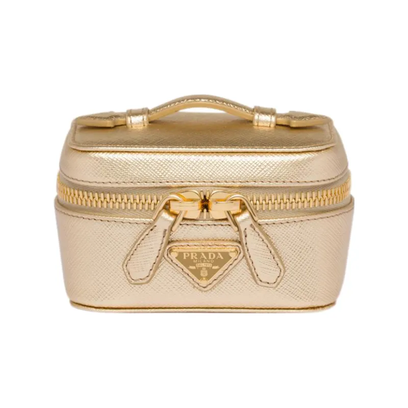 PRADA Leather Makeup Bag Women's Platinum-0