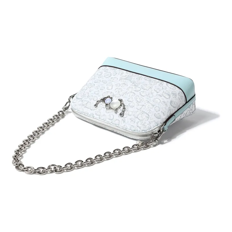 DORIS BETTY Technical Fabric Embossed Dome Bag, Chain Bag, Shoulder Bag, Crossbody Bag Women's Aqua Blue-4
