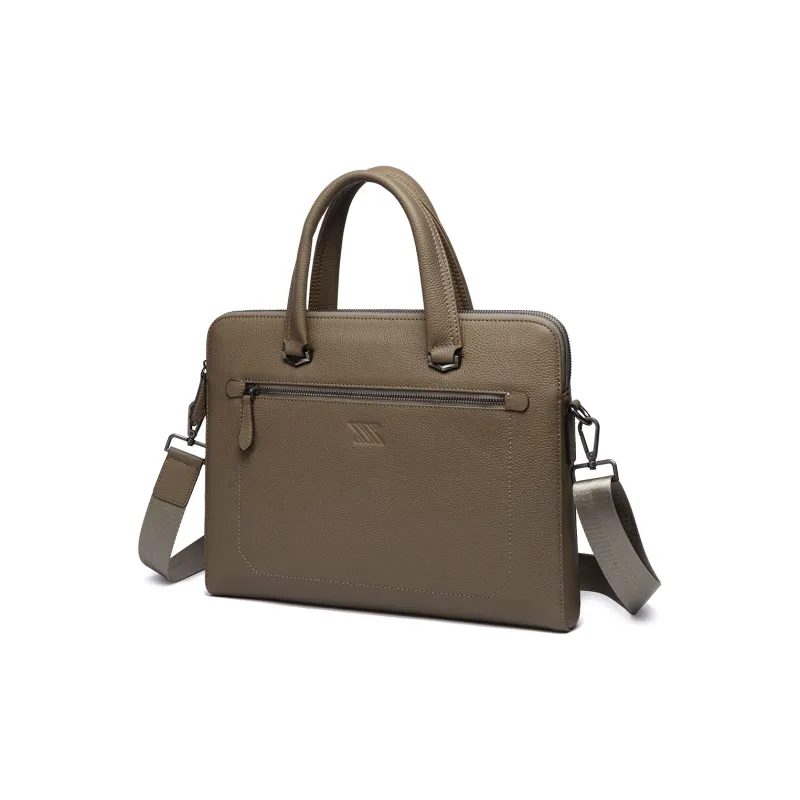NOMK Top Grain Cow Leather Document Bag Shoulder Bag Crossbody Bag Briefcase Regular Unisex Black/Khaki/Blue-16