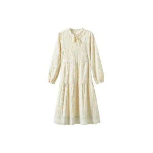 Inman Long-Sleeved Dresses Women's Elegant Apricot